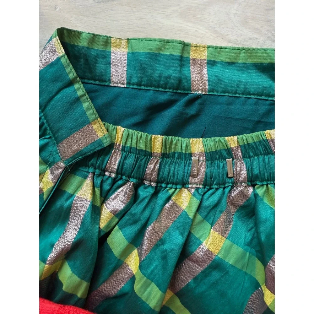 Girls Pavadai Paithani Embroidered Vest & Green Plaid Skirt Set Holiday‎ SZ 24M